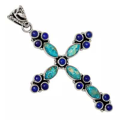 Composite Kingman Blue Mohave Turquoise & Lapis 925 Silver Pendant ALLP-24468 • $33.99