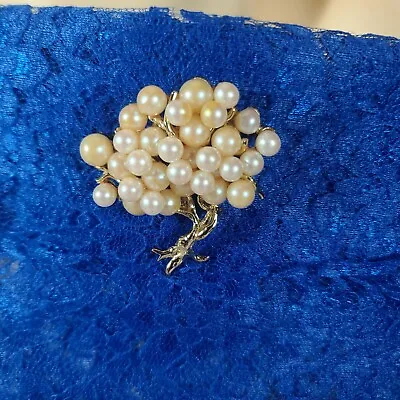 Vintage Gold Tone Clustering Bloom Tree Faux Pearl Brooch • $14