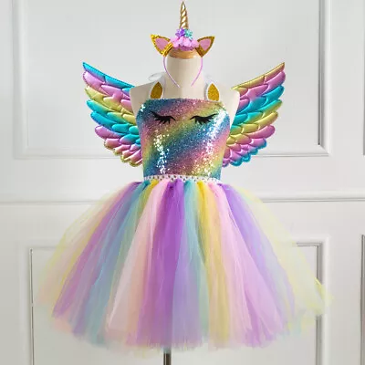 UK Kids Girls Fancy Dress Up Party Birthday Tutu Costume Outfit Headband+Wings • £15.34