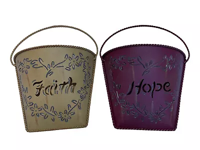 Rustic Metal Country Farmhouse FAITH & HOPE Metal Wall Hanging Planter Baskets • $17.99