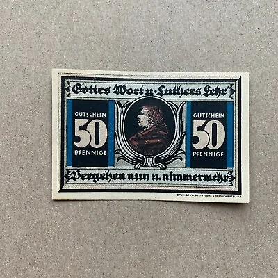 German Notgeld. Martin Luther. 50 Pfennig 1921 Banknote. Post WW1 Era Germany • $11.95