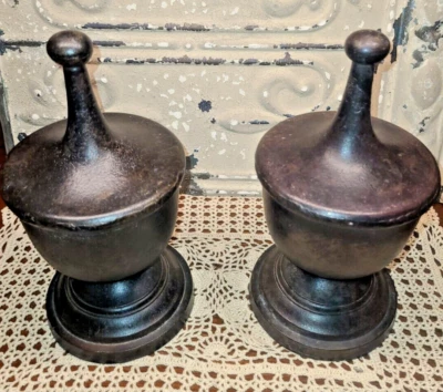$175 • Buy 2 Vintage Cast Iron Garden Finials Chess Piece Look-a-Likes