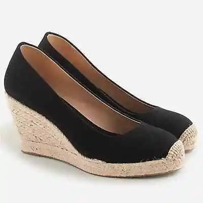 J Crew Black Seville Espadrille Wedges In Canvas Size 8 Women’s Round Toe Summer • $64