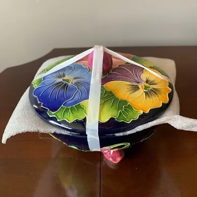 NEVER USED J. McCall Footed Candy Dish W/ Pink Blue & Yellow Flowers • $25.99