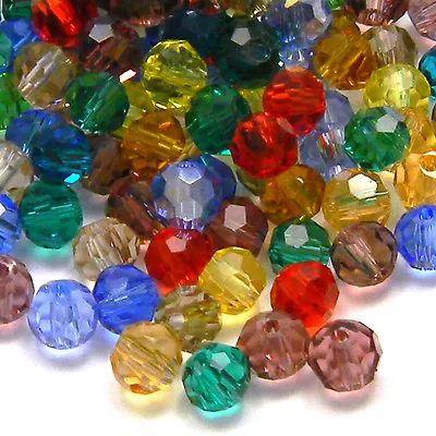 Lot Of 100 Assorted 4mm Round Faceted Glass Beads In A Mix Of Transparent Colors • $6.39