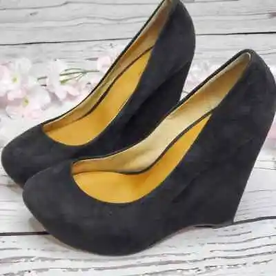 L.A.M.B. X GWEN STEFANI Navy Suede PLATFORM Wedge Shoes Size 6M • $39