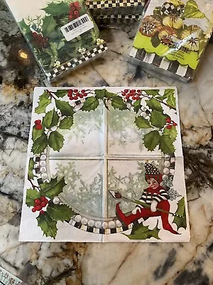 MacKenzie-Childs CHRISTMAS PIXIE ELF Cocktail 1 Napkin For Decoupage. • $4