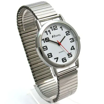 Men's Classic Bold Easy Read Expander Bracelet Watch - Silver / White • £8.45
