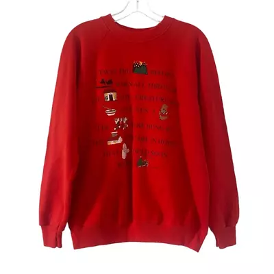 Vintage 90's Night Before Christmas Sweatshirt L Red Crew Neck Hanes Activewear • $24.95