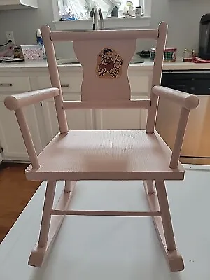Vintage  Wooden Doll Rocking Chair With Decal Painted Pink • $12.50