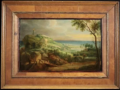 17th CENTURY FLEMISH OLD MASTER OIL ON PANEL - FIGURES BY A LIGHTHOUSE ON COAST • £0.99