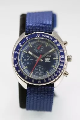 Fossil Men Watch Silver Stainless Steel 50m Date Nylon Blue Chronograph Quartz • $34.95