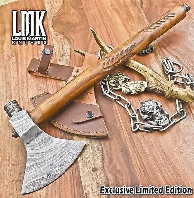 Hot Item Twist Damascus Tomahawk Axe Knife W/Pipe Walnut Wood • $14.50