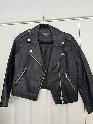 Miss Selfridge UK 8 Faux Leather Biker Jacket Black • £12