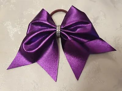 Girls Medium Hair Bow Accessories Cheer Dance Purple Metallic Cheerleading  • £5.50