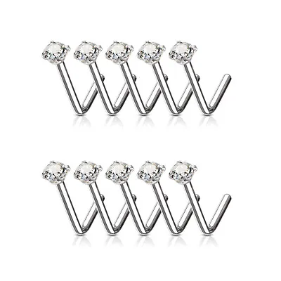 10pc L-Bend Prong Set Clear Gem Nose Rings Studs Screws Wholesale Body Jewelry • $12.99