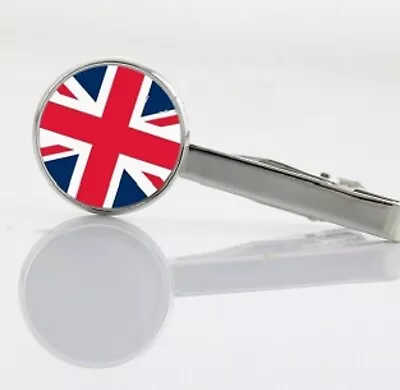 Gift Bag + Union Jack Silver Tone UK Flag Tie Clip Clasp Bar Cuff British New UK • £6.49