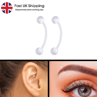 Invisible Plastic Curved Barbell Piercing With Screw Ends For Eyebrow Ear Pair • £3.99