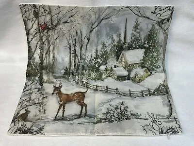 Vintage Deer  Winter Scene Christmas Pillow Cover 18x18 Winter Holiday Decor • $13.08