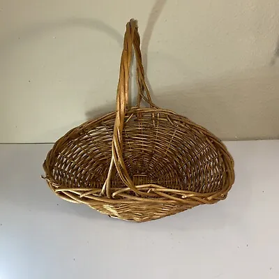 Vintage X Lg Woven Wicker/Rattan Flower Herb Gathering Basket 19x14x19 • $16.99