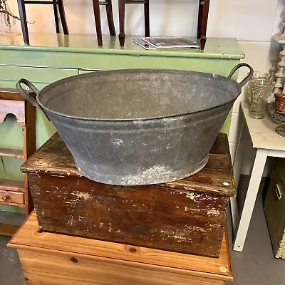 Vintage Metal Galvanised Tub Planter With 2 Handles Watertight Excellent • £58