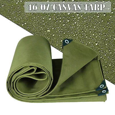 Heavy Duty Waterproof Canvas Tarp 16 Oz Cotton Canvas Tarpaulin Cover Tent Green • $43