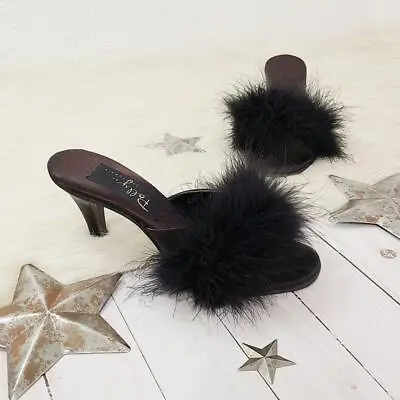 Vintage 50s 60s Black Maribou Feather Heels Boudoir Pinup Brown USA Made EUC • £81.96