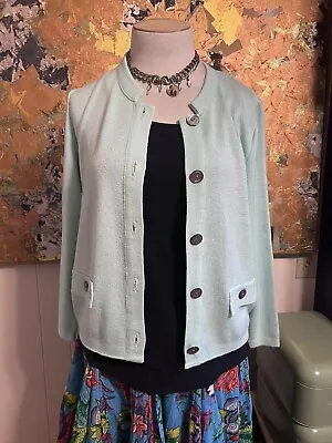 Vintage Mita Mint Green Classic Mandarin Collar Cardigan Faux Pockets Perfect 10 • $39.99