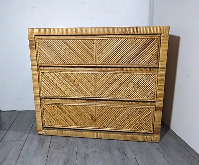 Vintage Split Reed Bamboo Rattan 3-Drawer Chest Dresser Mid Century Modern Asian • $405