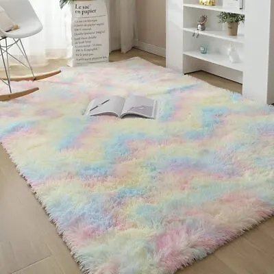 Fluffy Rugs Large Shaggy Rug Bedroom Living Room Anti Slip Soft Carpet Floor Mat • £15.99