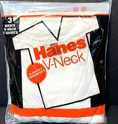 Vintage 3-Pack Hanes V-Neck T Shirt Men SIZE LARGE 1987 NOS SEALED • $14.95