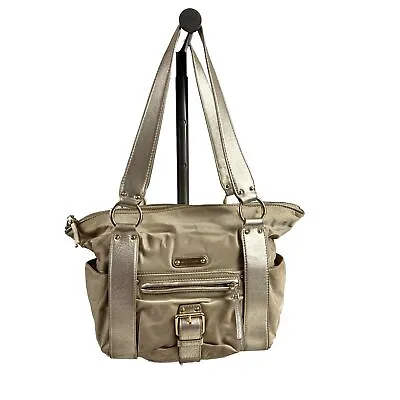 Michael Kors Austin Nylon & Leather Trim Satchel Purse Handbag Gold FLAWS!! • $16.60