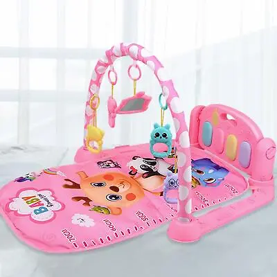 (Pink)Baby Play Mat Activity Gym With Piano Hanging Toys Music And Lights For • £24.50