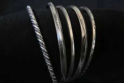 VTG Navajo Sterling Silver Bangle Bracelets Set Of 5 Stamped Designs Signed • $138