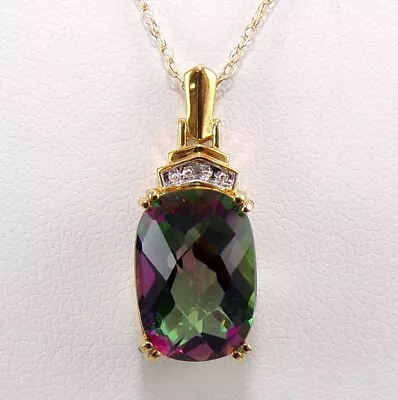 10K Yellow Gold Mystic Topaz & Diamond Pendant Necklace 18  LND2 • $249.99