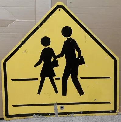 Authentic Vintage Retired Yellow School Crossing Pedestrian Street Sign 36 X 36 • $60