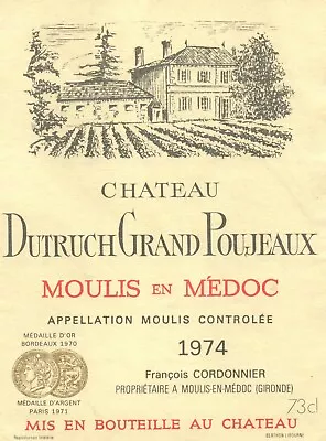 1970's-80's Chateau Dutruch Grand Poujeaux French Wine Label VTG Original A403 • $11.97