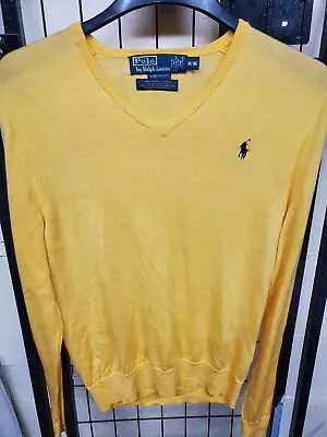 Polo Ralph Lauren Yellow V-Neck Merino Wool Sweater Lightweight Custom Fit M NEW • $9.50