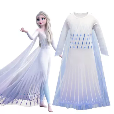 2019 New Girls Frozen 2 White Elsa Costume Party Birthday Dress + Cape 3-10 Yrs • $24.95