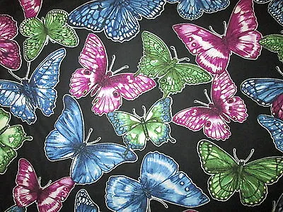 Butterfly Colorful Monarch Butterflies Garden Black Cotton Fabric FQ  • $3.99