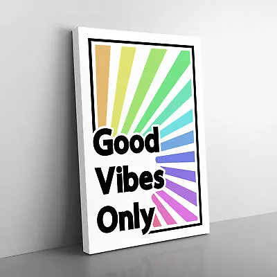 Good Vibes Only Rainbow Typography Canvas Wall Art Print Framed Picture Decor • £29.95