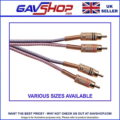Pro Gold Plated 2x Phono To 2x Phono Audio RCA Leads Cable 0.5m 1m 1.8m 2m 4m 5m • £6.25