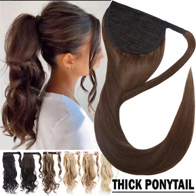 Straight Wavy 100% Human Hair Ponytail Claw Clip On Pony Tail Extensions THICK • $41.78