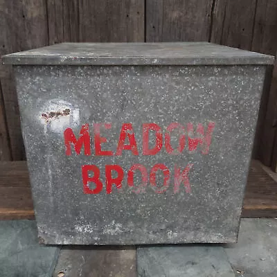 Vintage Meadow Brook Dairy Farm Galvanized Tin Porch Milk Cooler Milkman Box • $160.99