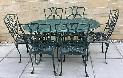 £295 • Buy Cast Aluminium Metal Green Garden Oval Table & 6 Six Chairs ~ French Style