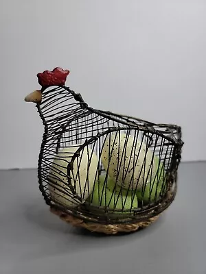 Wire Metal Chicken Hen Egg Basket W/wrapped Bottom Rustic Barn Country Farmhouse • $27.90