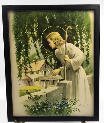 Vintage Guardian Angel Religious Framed Art Print Adelina Zandrino • $18