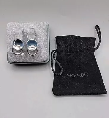 Movado Diamond & Sterling Silver Disc Ladies Post Earrings W/Storage Bag • $124