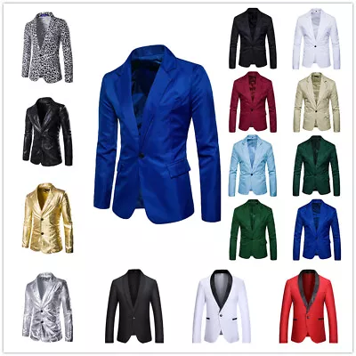 BG_ Stylish Men's Casual Slim Formal One Button Suit Blazer Coat Jacket Tops Sig • $22.19