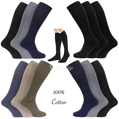 Long Hose Socks Mens Traditional 100% Cotton Full Knee Length Sock 3-6-12 Pairs • £6.99